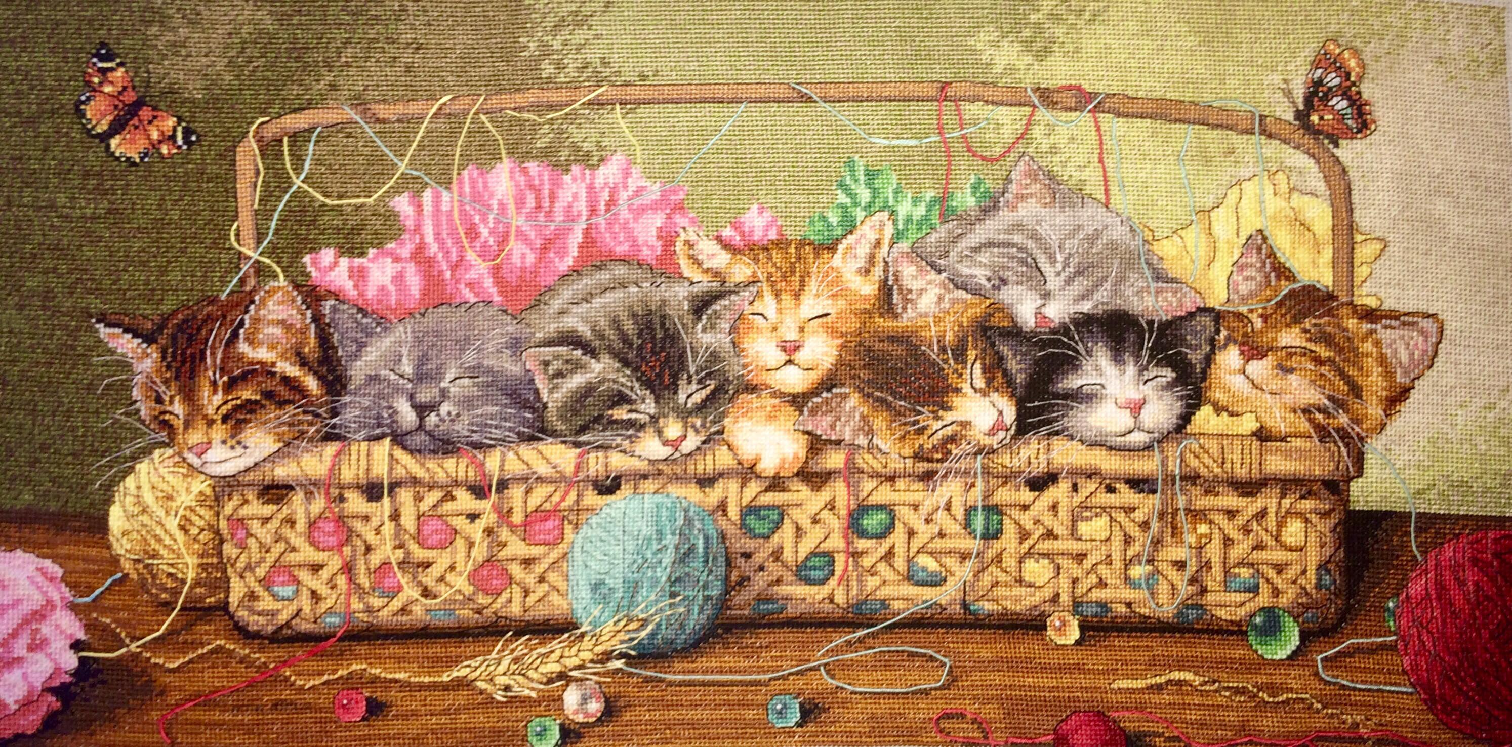 Kitty Litter Dimensions Gold Relax and Stitch Designs Completed Cross Stitch